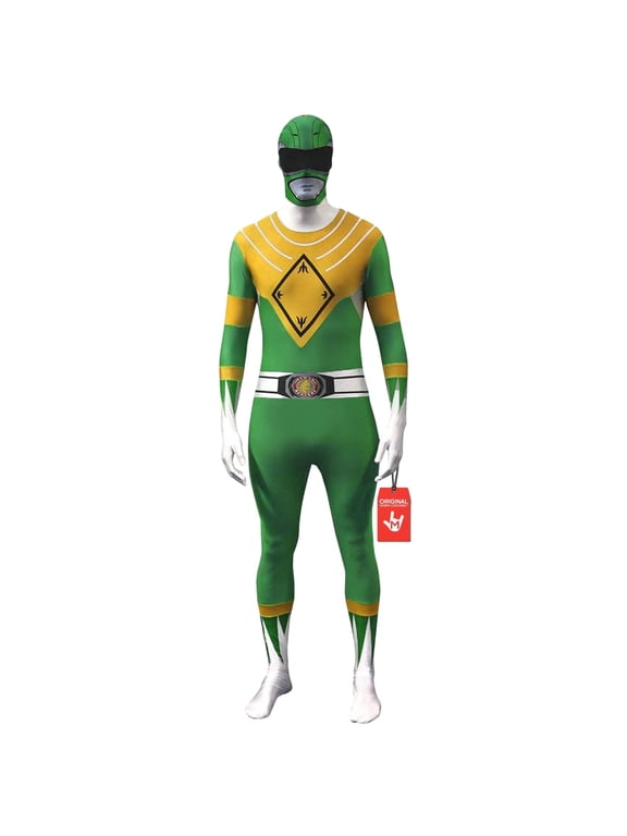 Adult Green Power Ranger Morphsuit Mens Superhero Costume Halloween Green 2XL
