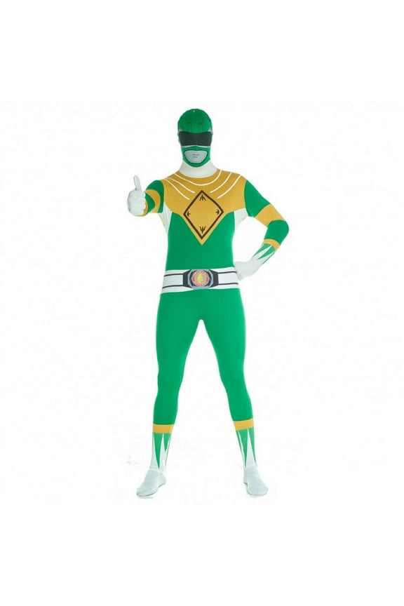 Adult Green Power Ranger Morphsuit Mens Superhero Fancy Dress Costume Halloween Green L