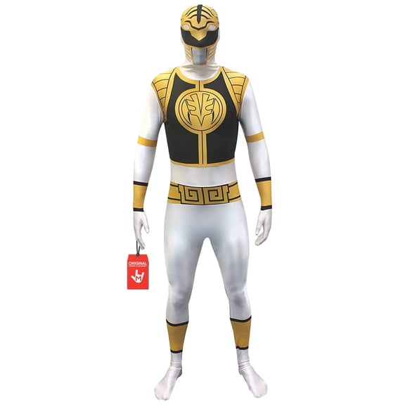 Morphsuits Adult White Power Ranger Morphsuit Mens Superhero Fancy Dress Costume Halloween White XL
