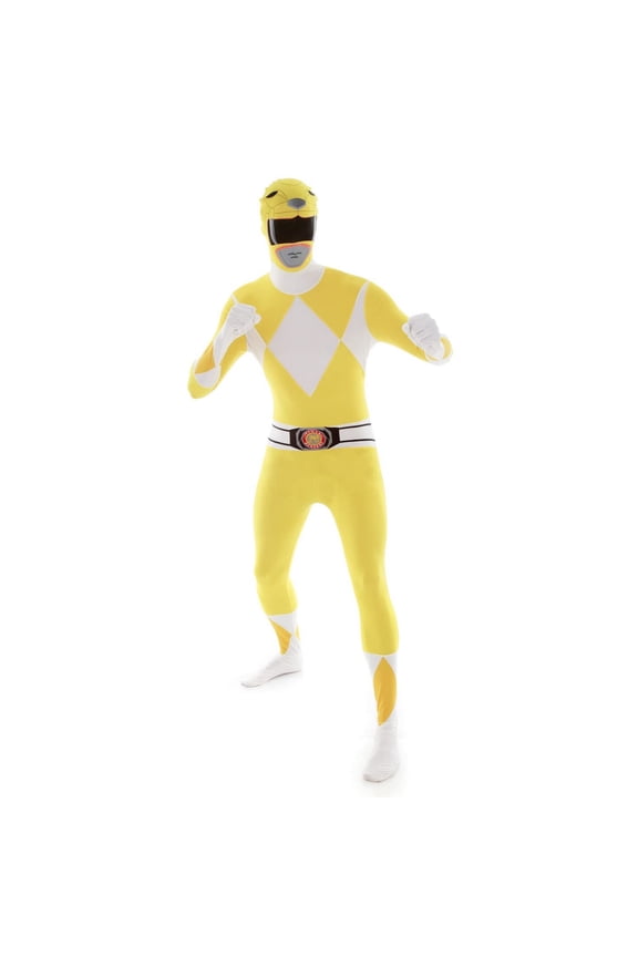 Adult Yellow Power Ranger Morphsuit Mens Superhero Costume Halloween Yellow XL
