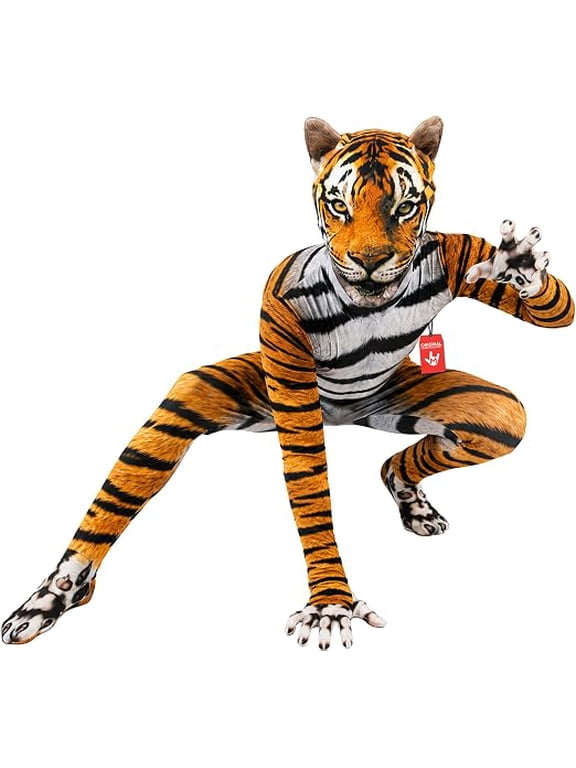 Kids Tiger Morphsuit Boys Girls Halloween Big Cat Animal Costume Halloween Orange L
