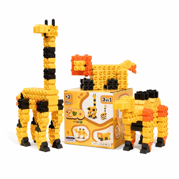 Morphun Zoo 3-in-1, STEM Building Plastic Block Set, Animal Construction Toy for Kids Ages 3+, 77 Pieces