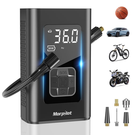 Morpilot 150PSI Cordless Tire Inflator with Digital Pressure Gauge & LED Light - Portable Air Compressor for Car, Bike, Motor, and Ball