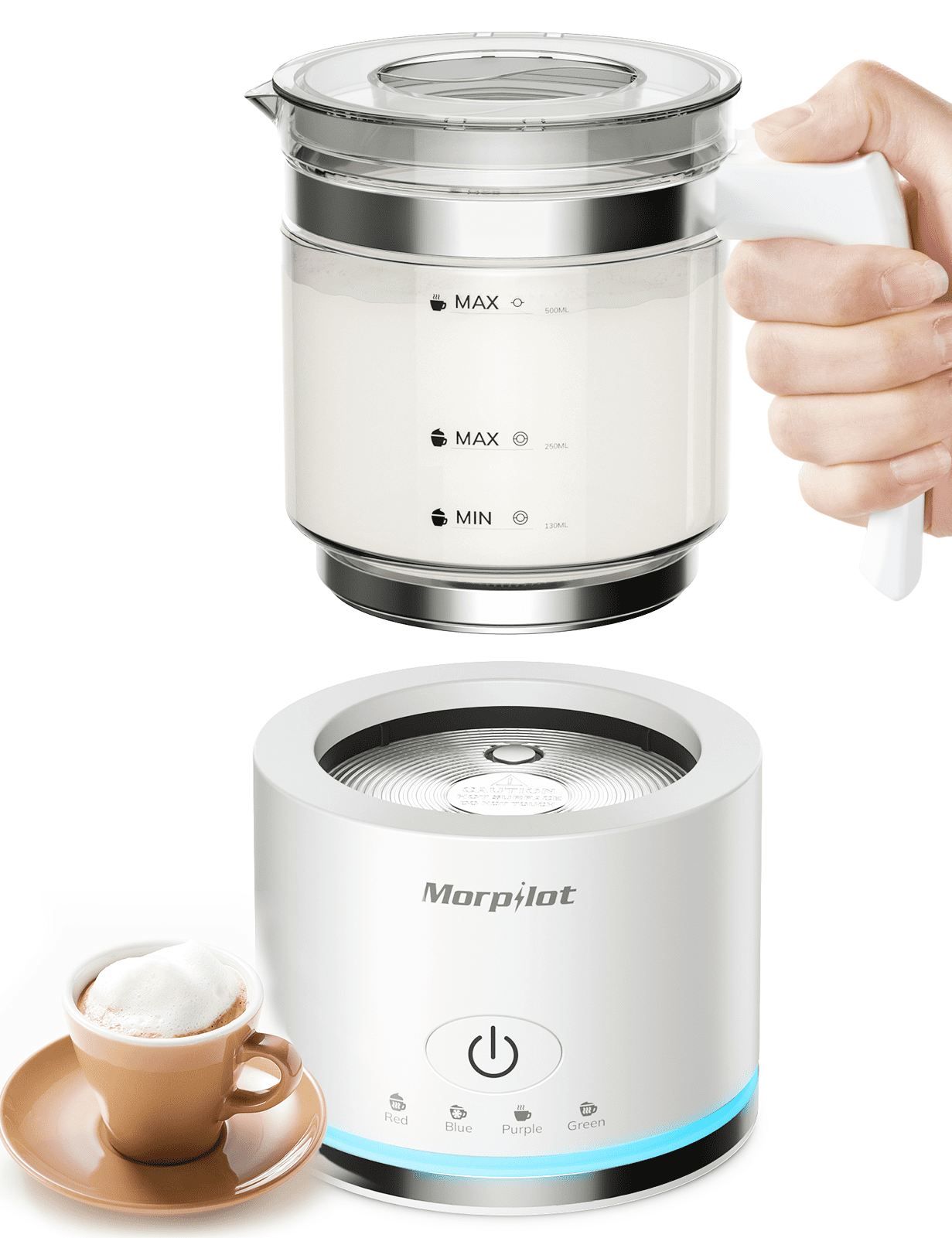 Morpilot Electric Milk Frother, 500ML Automatic Glass Steamer, Foam