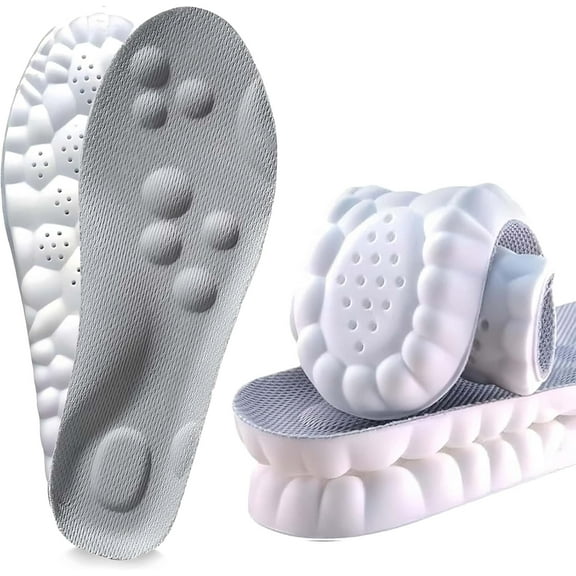 Morrat Insole, 2 Pair 4D Cloud Technology Insole Soft Comfort Insoles, U-Shape Memory Foam Insoles for Women Men Shock-Absorbing Foot SupportInsoles (Gray, Men 4-4.5/Women 5.5-6)