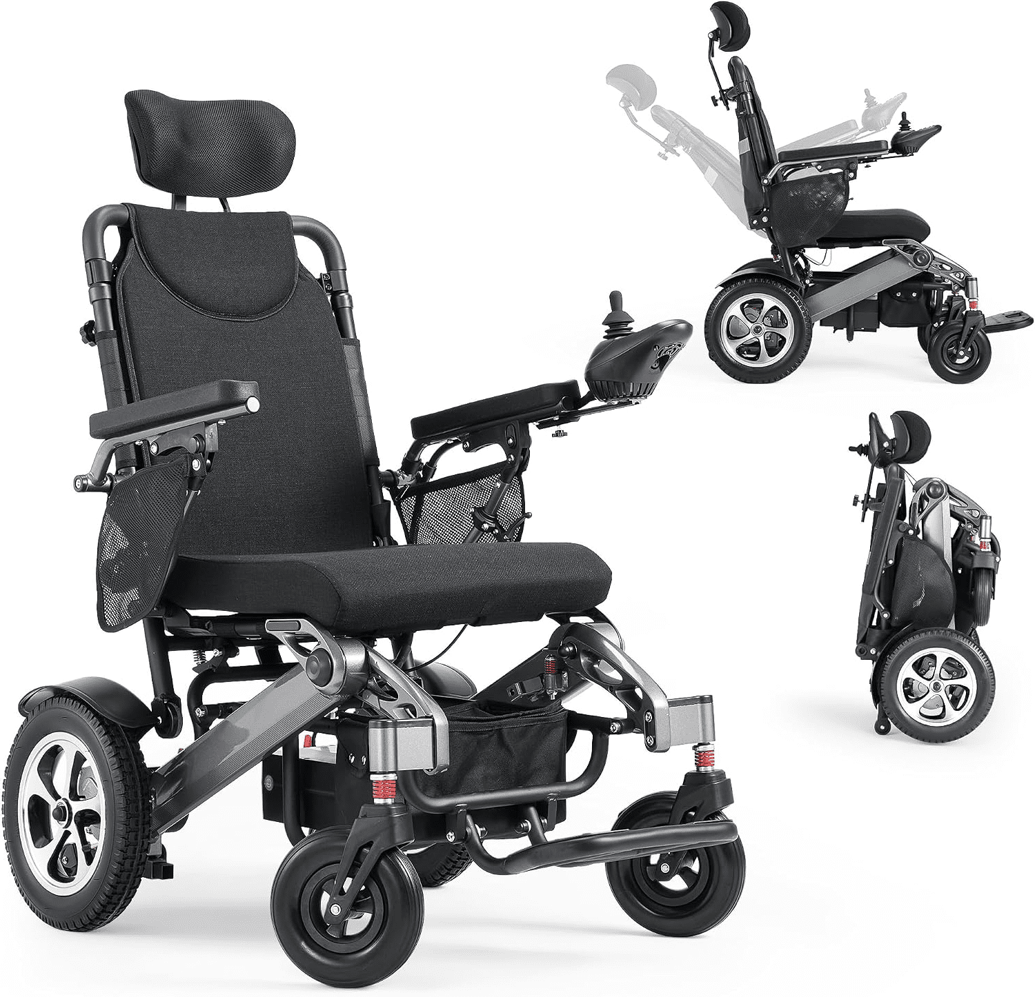 Morrean Reclining Electric Wheelchair for Adults, 140° Backrest & Headrest, 25‑Mile All‑Terrain Motorized Wheelchair, 500W Motor, 264 lbs