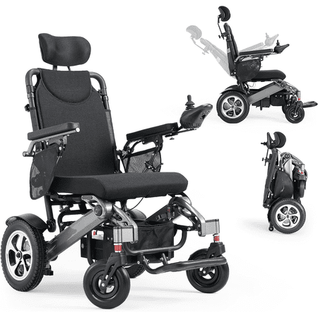 Morrean Reclining Electric Wheelchair for Adults, 140° Backrest & Headrest, 25-Mile All-Terrain Motorized Wheelchair, 500W Motor, 264 lbs