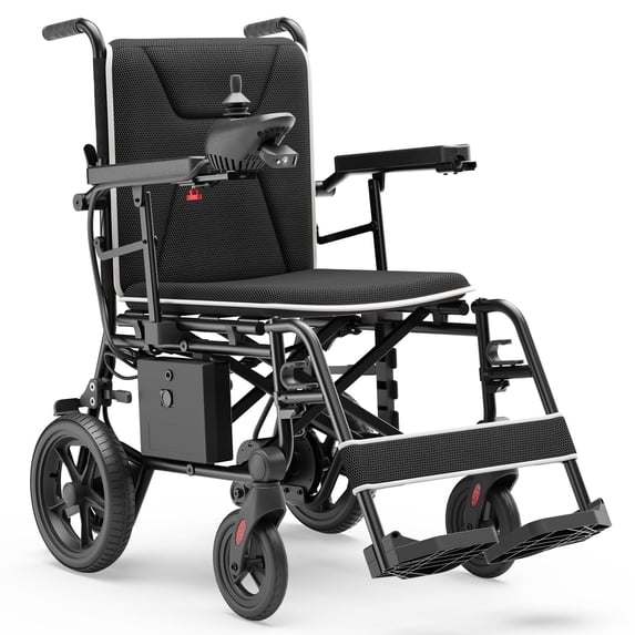 Morrean Portable Electric Wheelchair for Adults, All Terrain Motorized Wheelchair for Seniors with Detachable Battery, Black