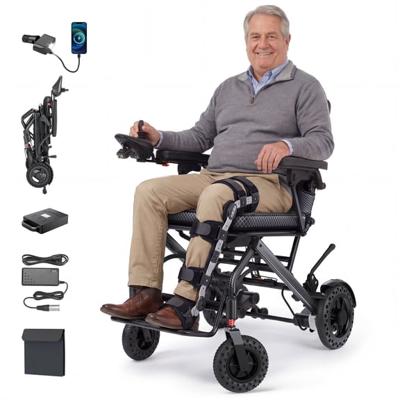 Morrean 35.7lbs Lightweight Electric Wheelchair, Foldable Motorized Wheelchair for Adults Seniors, 360W Dual Motor Power Wheelchair, 20 Miles Range, 330 lbs Capacity, 12Ah Battery, 18.5" Seat