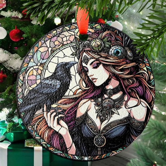 The Morrigan Stained Glass SunCatcher Morrigan Celtic Goddess Window Hanging Protection Charm Wiccan Home Decor Gift New Home Gifts Pagan, Stained Glass Ornament 2025, Holiday