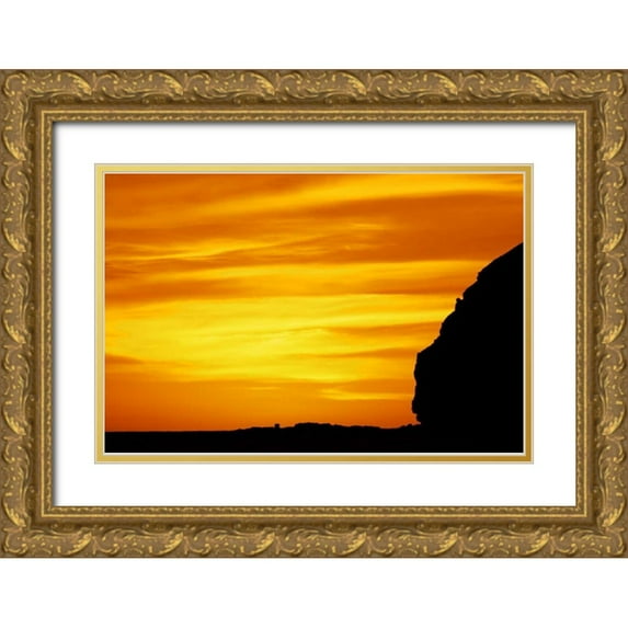 Morris, Arthur 18x13 Gold Ornate Wood Framed with Double Matting Museum Art Print Titled - Iceland Silhouette of cliffs at sunset