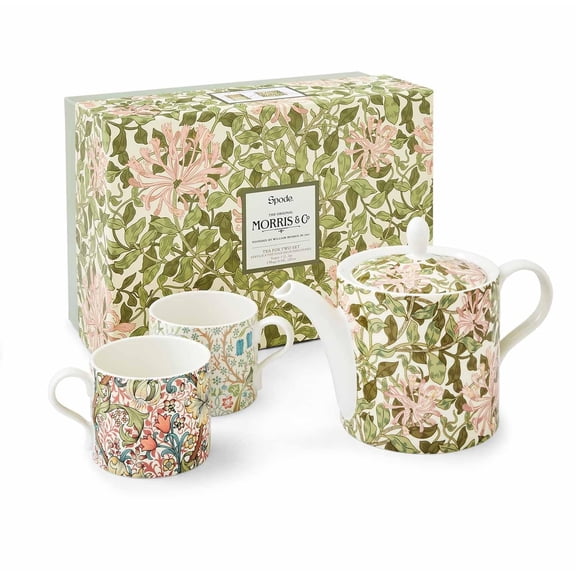 Morris & Co 32oz Teapot and 10oz Mug Set Set of 2 - Honeysuckle Porcelain - Dishwasher & Microwave Safe Novelty Tea Set for Elegant Brunch, Parties, Breakfast - Boxed Gift Set