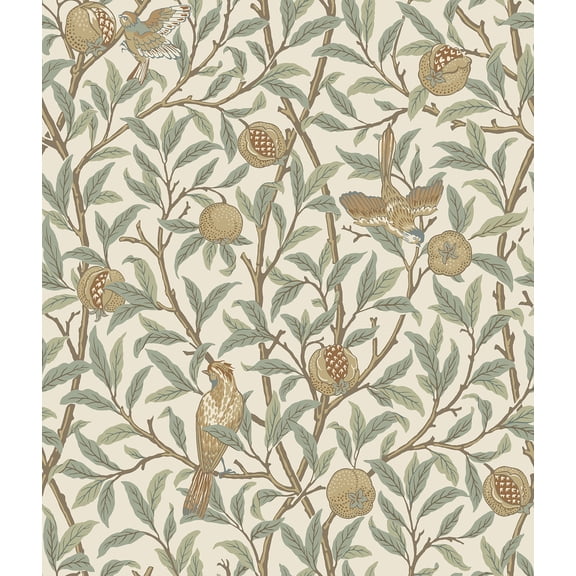 Morris & Co. Bird and Pomegranate Linen and Sage Peel and Stick Wallpaper