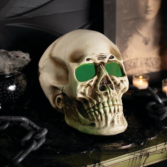 Morris Costumes 10.25 in Giant Light-Up Plastic Skull Halloween Decoration - Off-White
