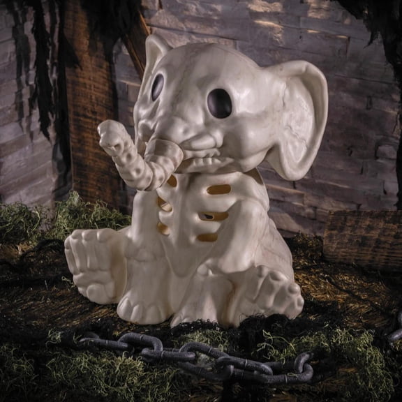 18 1/2" Sitting Elephant Skeleton Halloween Decoration - Off-White