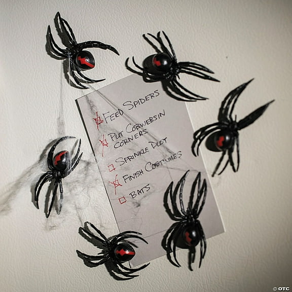 Magnetic Black Widow Spiders Halloween Decoration - 12 Pack