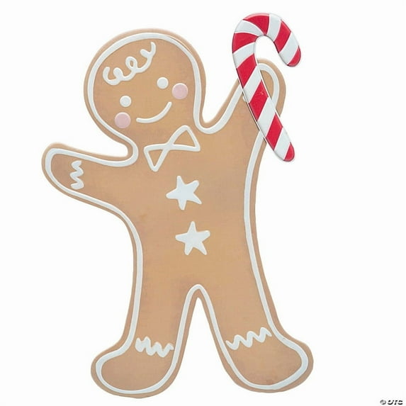 35 3/4 in Iron Gingerbread Boy Christmas Decoration with Candy Cane - Holiday Decor