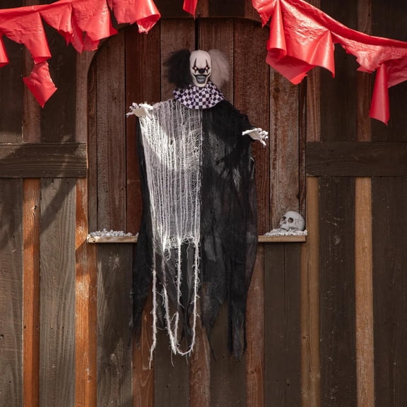 Morris Costumes 4 ft Hanging Animated Black & White Clown Decoration - Gray