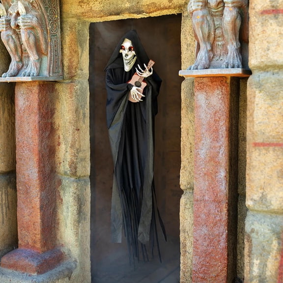 Morris Costumes 4 ft Hanging Animated Singing Reaper with Guitar - Black
