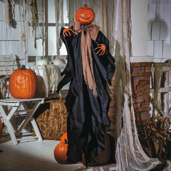 47 1/4" Animated Hanging Pumpkin Man in Black Cloak Halloween Decoration