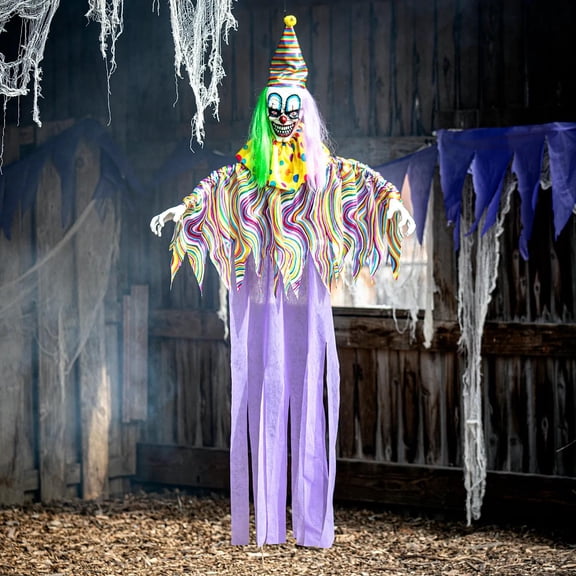 5 Ft. 6 3/4" Hanging Light-Up Clown with Sounds Halloween Decoration
