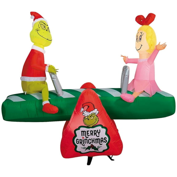 5 Ft. 4" Airblown Inflatable Dr. Seuss How the Grinch Stole Christmas Grinch & Cindy Teeter Totter Outdoor Decoration