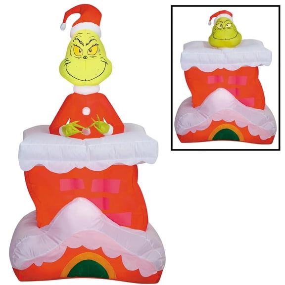 5 Ft. 6" Airblown Inflatable Dr. Seuss How the Grinch Stole Christmas Pop-Up Grinch with Chimney Outdoor Yard Decoration