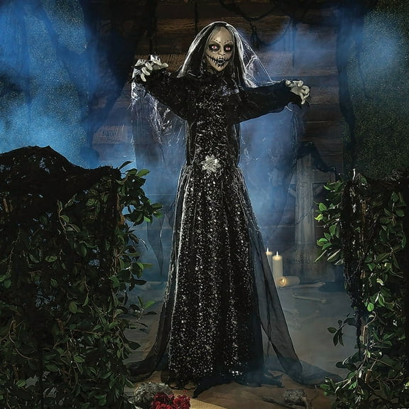 Morris Costumes - 5 Ft. 6 Standing Animated Bride with Black Dress Halloween Decoration - One Size