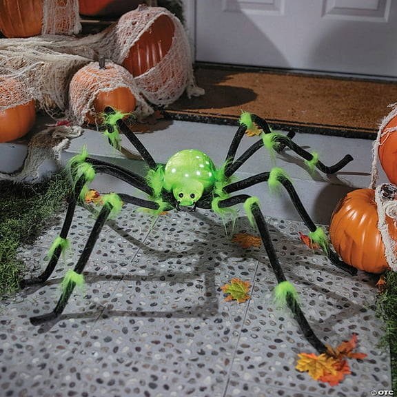 Seasons USA SEW84841 50" x 4" Green Illuminated Spider Halloween Decoration