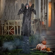6 Ft. 2 3/4 Skeletal Reaper with Wings Animated Prop Standing Halloween Decoration