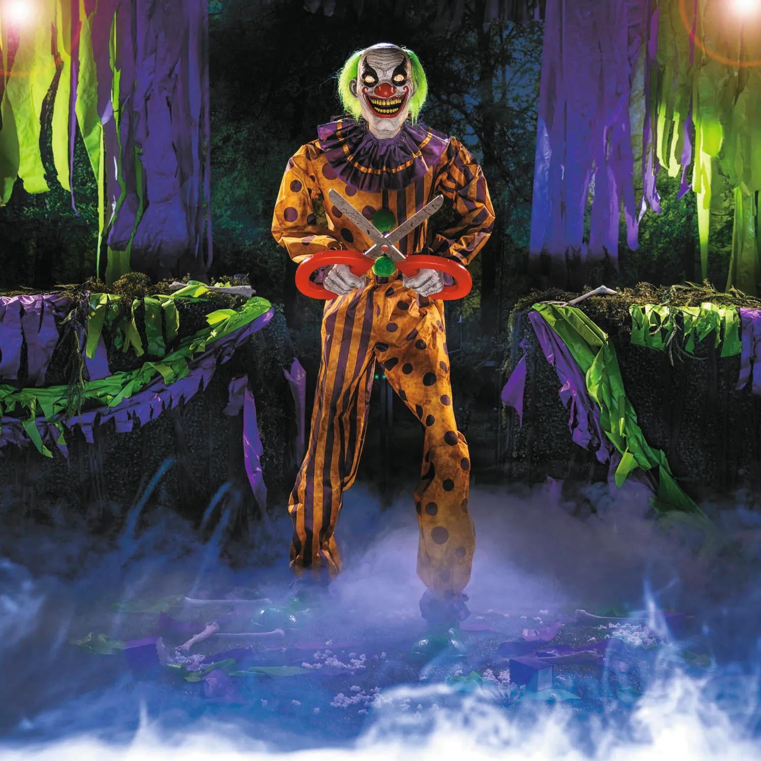 NIDONE Clown Halloween decoraties hangende clown ondersteboven Halloween 76 cm elektrisch eng wuivende clowndecor gloeiende ogen griezelige geluidsdecoraties voor tuin spookhuis, geen batterij