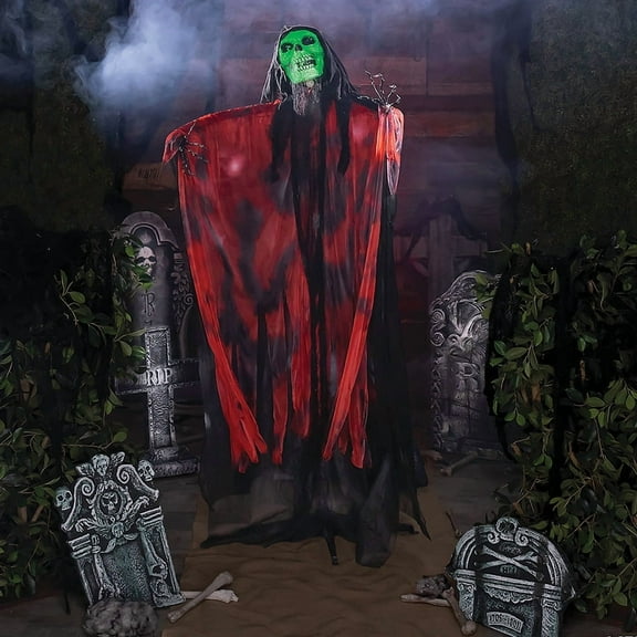 Morris Costumes - 6 Ft. Standing Animated Black & Red Skeleton Reaper Halloween Decoration - One Size