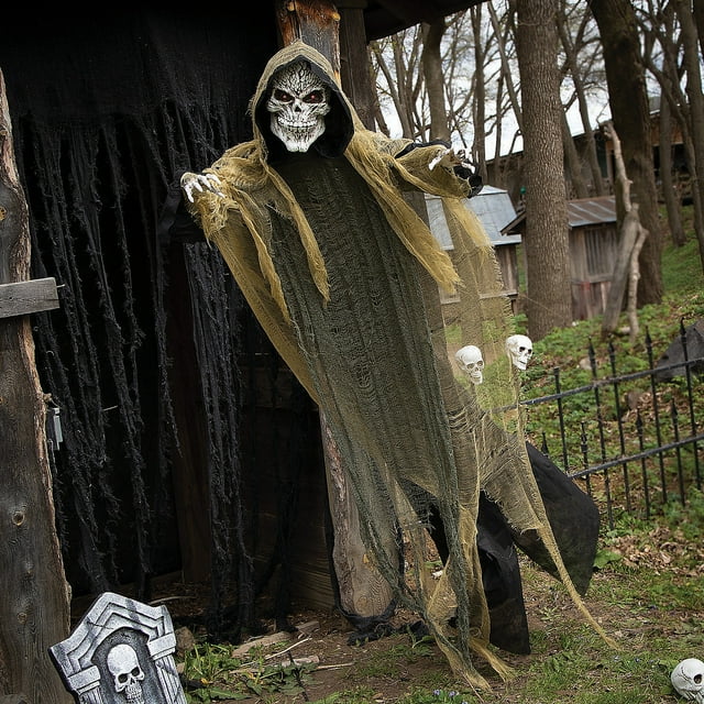 Morris Costumes 6 ft Hanging Animated Reaper with Light-Up Eyes - Gray