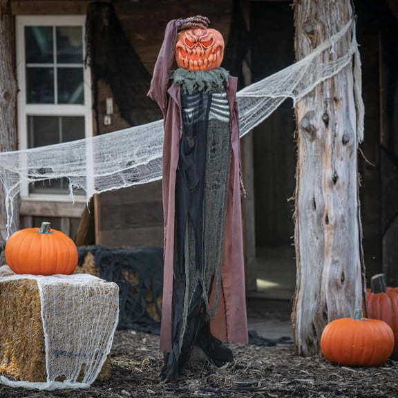 6 Ft. Standing Animated Evil Pumpkin Man Halloween Decoration