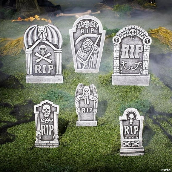 Morris Costumes - Grim Reaper RIP Foam Tombstone Halloween Decorations Set 6 Pc. - One Size