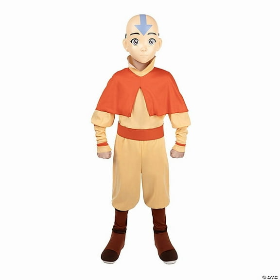 Avatar: The Last Airbender Boys' Aang Halloween Deluxe Costume Jumpsuit - Orange '12-14