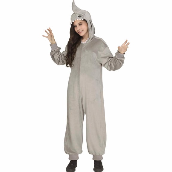 Fun World Kids' Shark Hooded Halloween Costume Jumpsuit - Gray  8-10