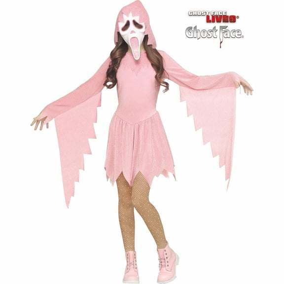 Ghost Face Girls' Pastel Pink Halloween Costume Dress - Pink  8-10