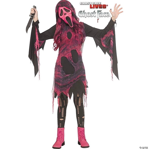 Ghost Face Girl's Pink Chrome Hooded Halloween Costume Dress - Pink '12-14