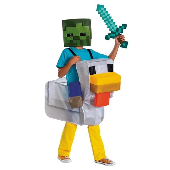 Kids Minecraft Chicken Jockey Ride-On Pop-Out Costume - One Size