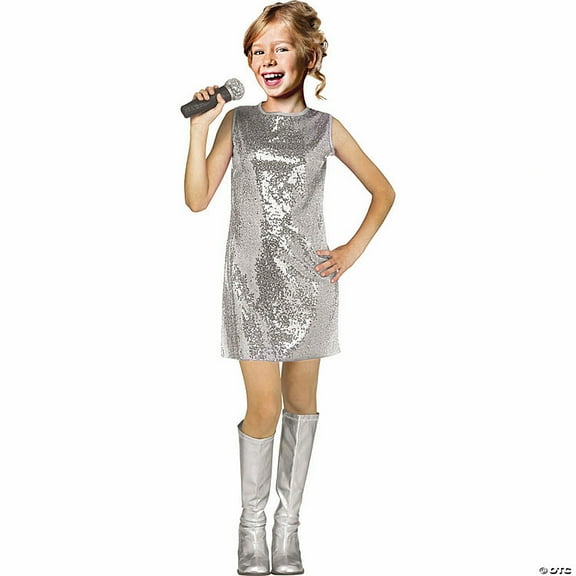 Fun World Girl's Pop Star Silver Sleeveless Halloween Costume Dress - Silver  4-6