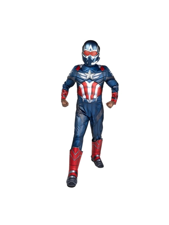 Marvel Boys' Captain America Halloween Costume Jumpsuit - Blue 8-10
