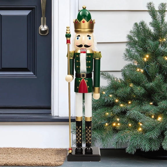 Morris Costumes Large Classic Green Wood Holiday Nutcracker with Scepter, 3 Ft