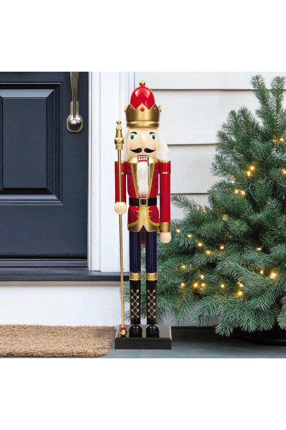 Large Classic Red Wood Holiday Nutcracker with Scepter, 3 Ft