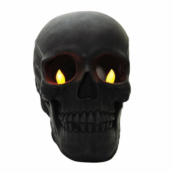 Light-Up Flickering Eyes Black Skull Halloween Decoration