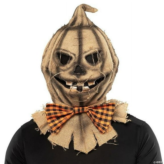 Morris Costumes MCSPH005 Adults Scarecrow Pumpkin Head Halloween Mask with Bowtie - One Size
