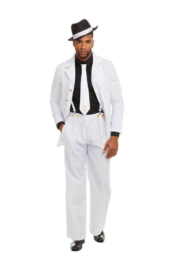 Adult Men's White Black Zoot Suit Riot Costume Size Large