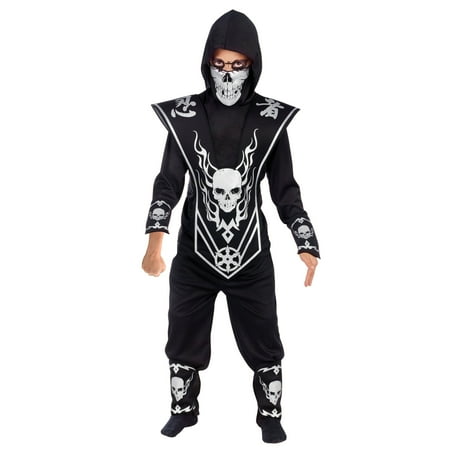 Silver Skull Ninja Halloween Costume for Children, Boys Size M (8), by Fun World