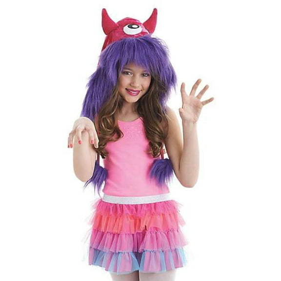 Morris Costumes Purple Monster Hood Furry Hat with Pom-Poms Halloween Accessory