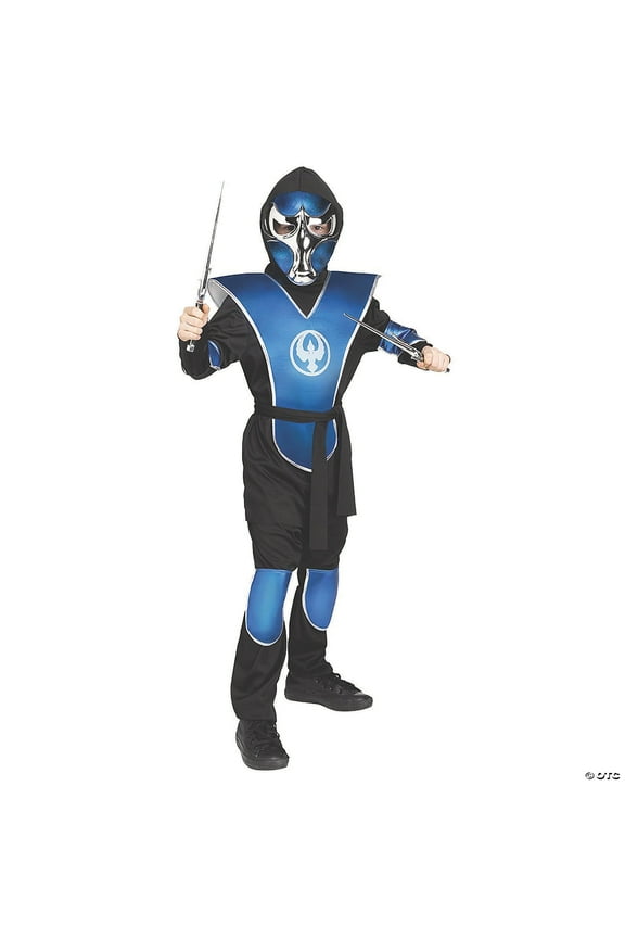Raven Ninja Blue Chrome Costume Child Medium – Kids Halloween Warrior Outfit